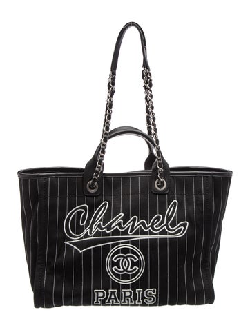 Medium Pinstripe Deauville Shopping Bag w/ Pouch