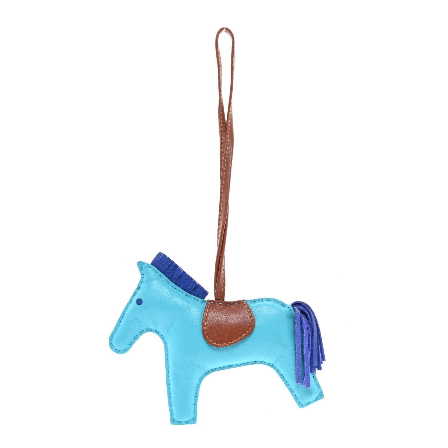 Hermes Milo Lambskin Grigri Rodeo Horse Bag Charm MM Bleu Azteque Bleu Electrique Fauve