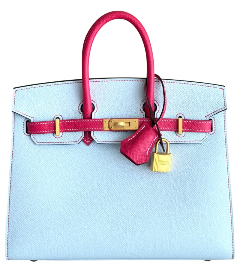 Bleu Brume and Rose Extreme Epsom HSS Sellier Birkin 25 Brushed Gold Hardware, 2022