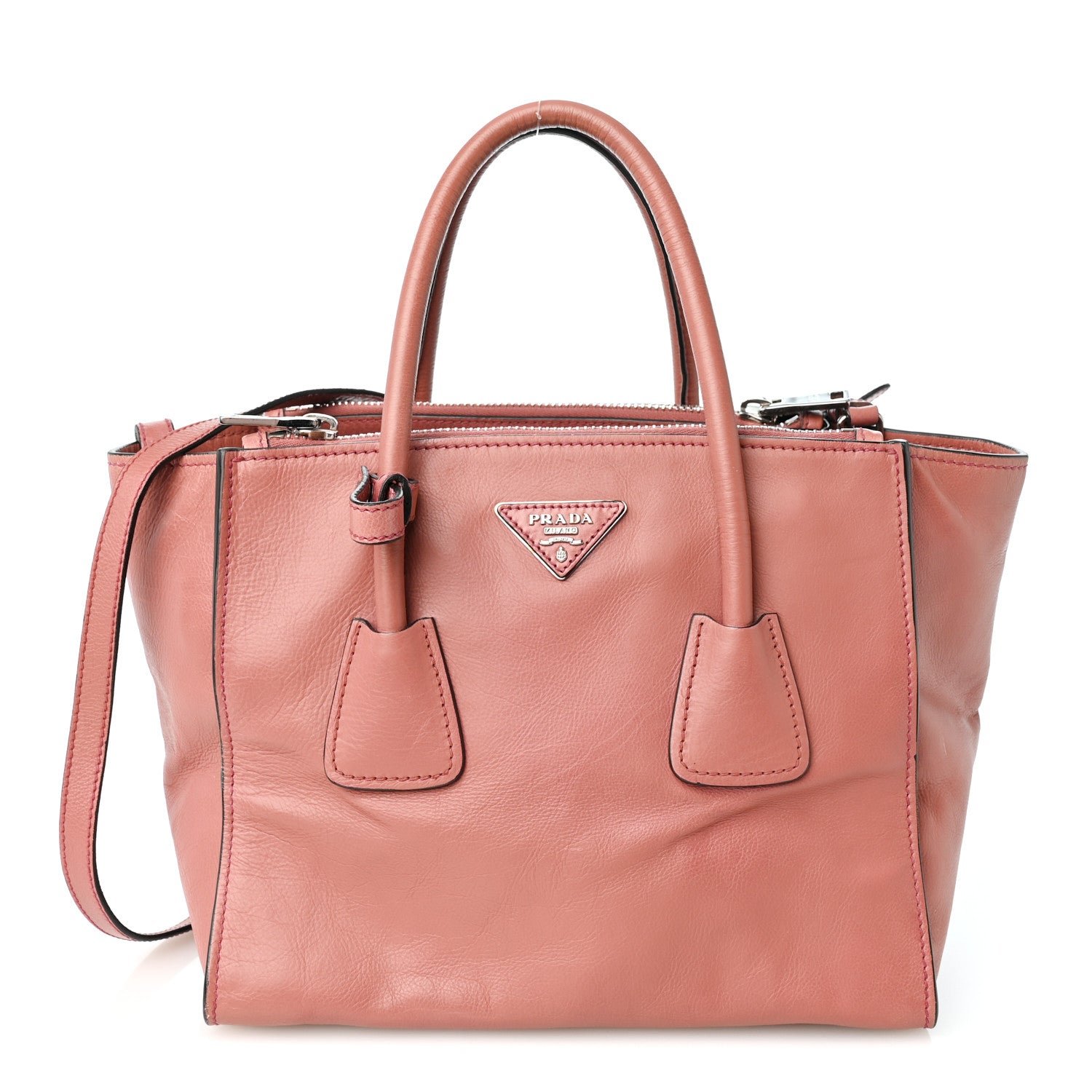 Prada Glace Calf Small Twin Pocket Tote Pink