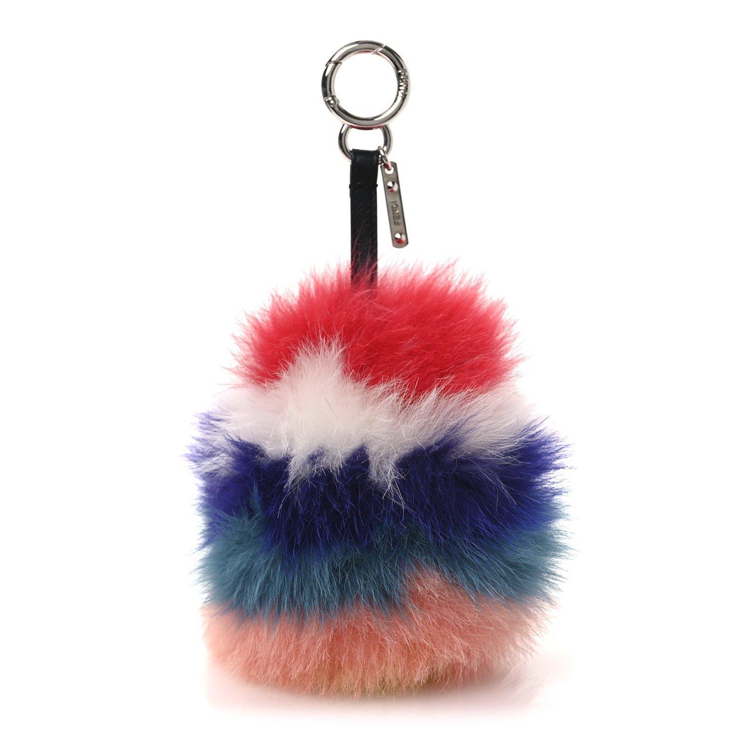 Fendi Fendi Fox Fur Shiny Nappa Rainbow Pom Pom Bag Charm Rosso Multicolor Black