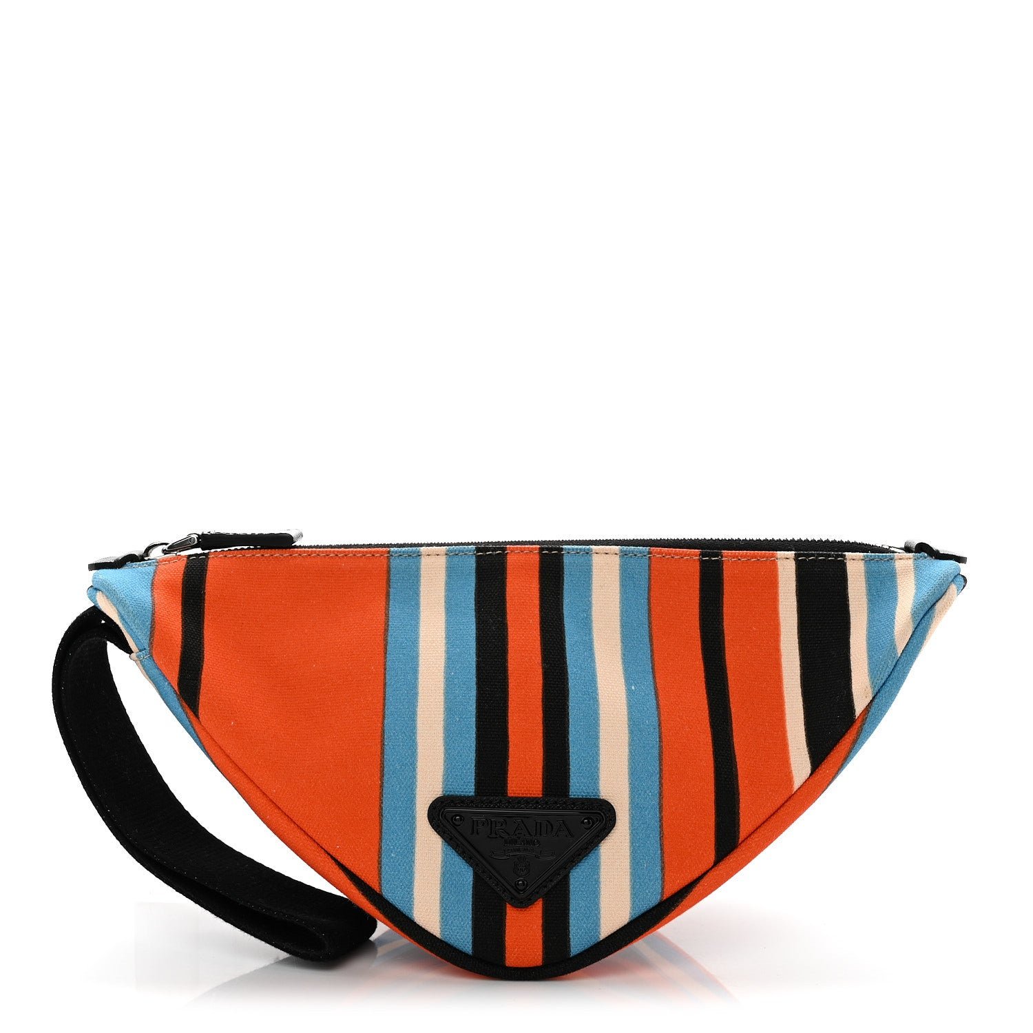 Prada Canvas Baiadera Stripe Wristlet Pouch Arancio
