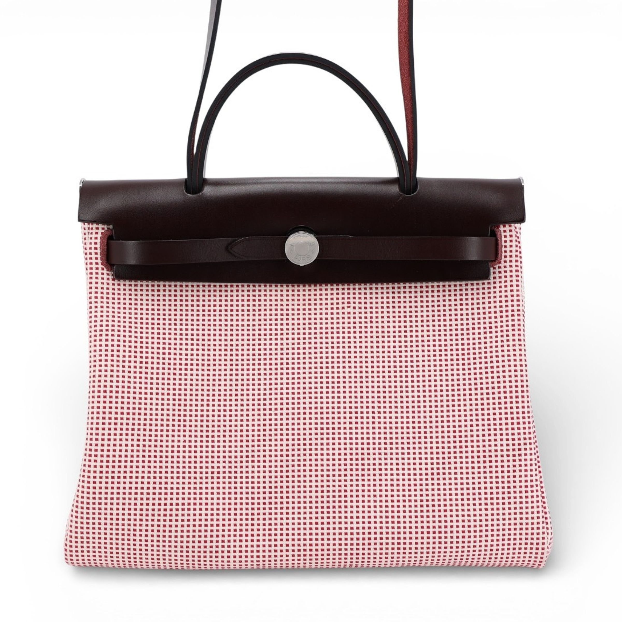 Excellent ( Rank SA ) HERMÈS Herbag PM Rouge Sellier (0G) Ecru Brique (36) Anemone (P9) Vache Hunter Toile GM canvas Palladium hardware U (2022)