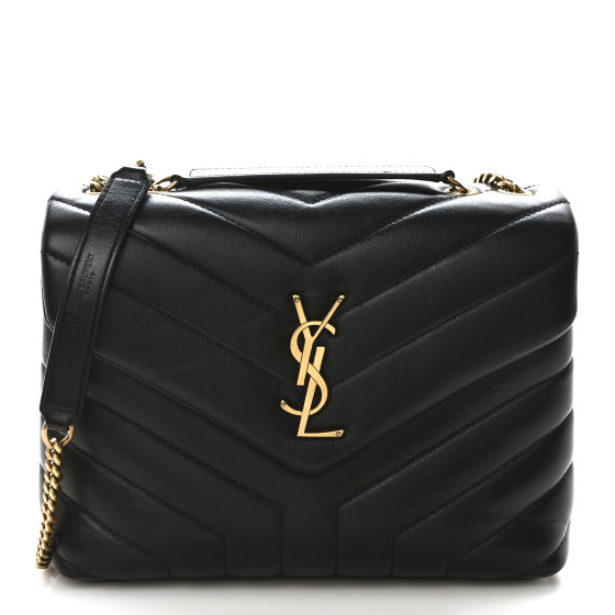 Saint Laurent Calfskin Y Quilted Monogram Small Loulou Chain Satchel Black