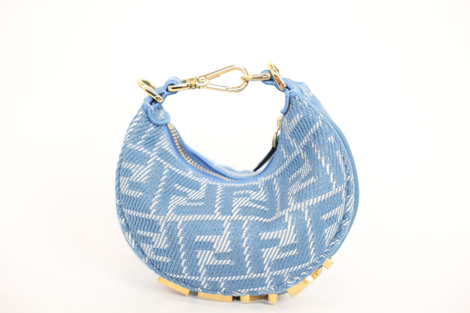 Fendi Fendigraphy Mini Bag, FF Blue Denim and Gold Hardware, Preowned in Dustbag WA001