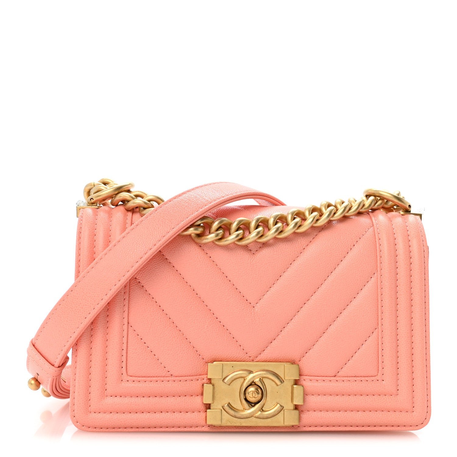 Chanel Caviar Chevron Quilted Small Boy Flap Orange