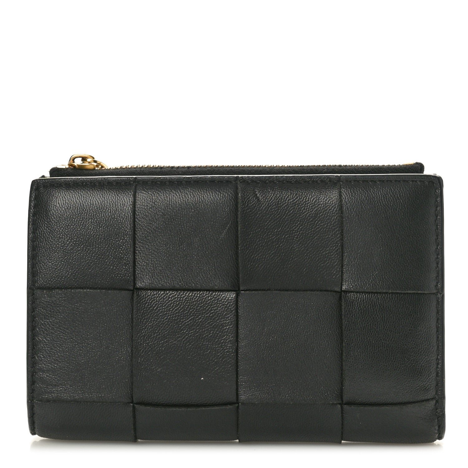 Bottega Veneta Nappa Maxi Intrecciato Medium Bi-Fold Zip Wallet Black