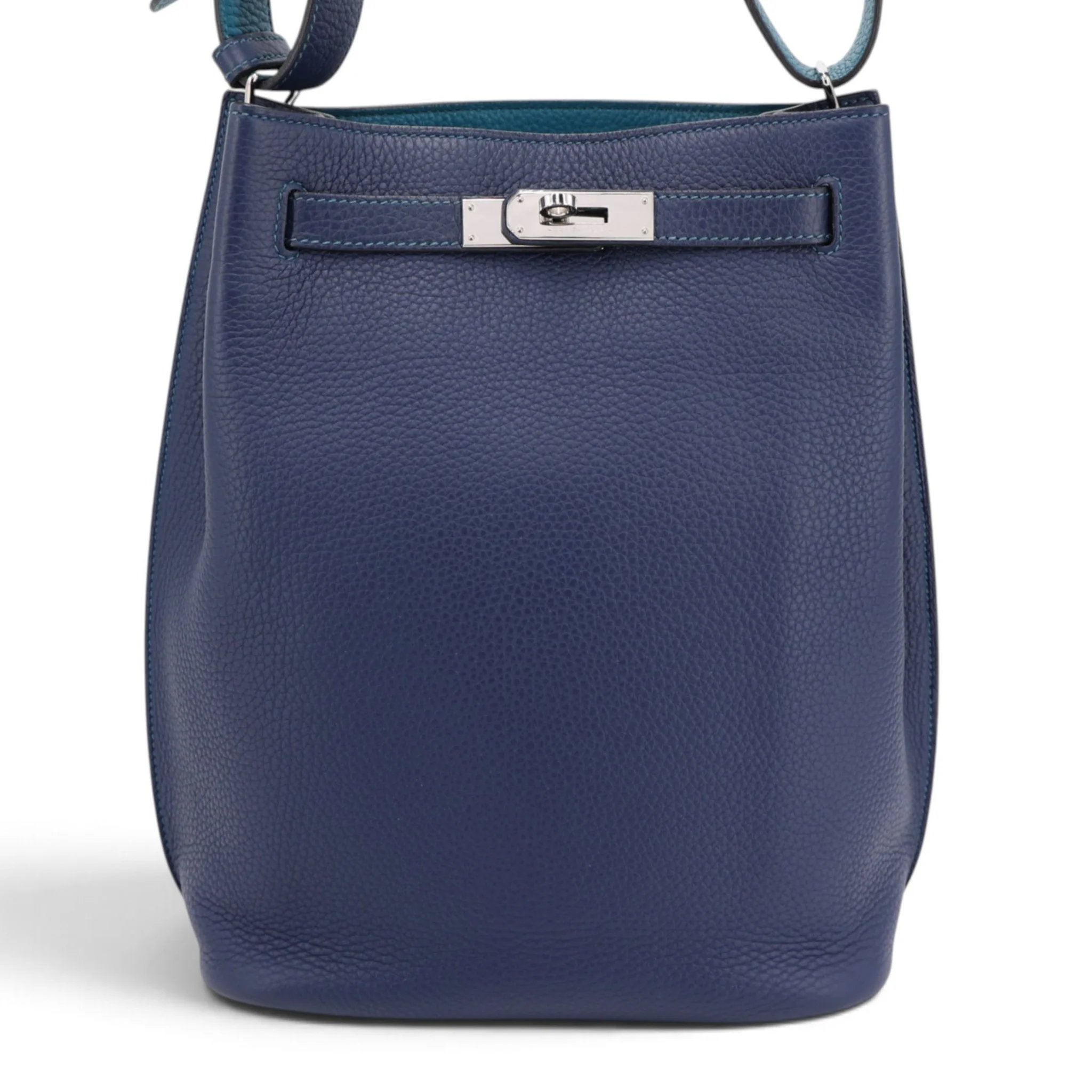 Excellent ( Rank SA ) HERMÈS So Kelly 22 Verso Turquoise (7B) Colvert (1P) Clemence Palladium hardware Square Q (2013)