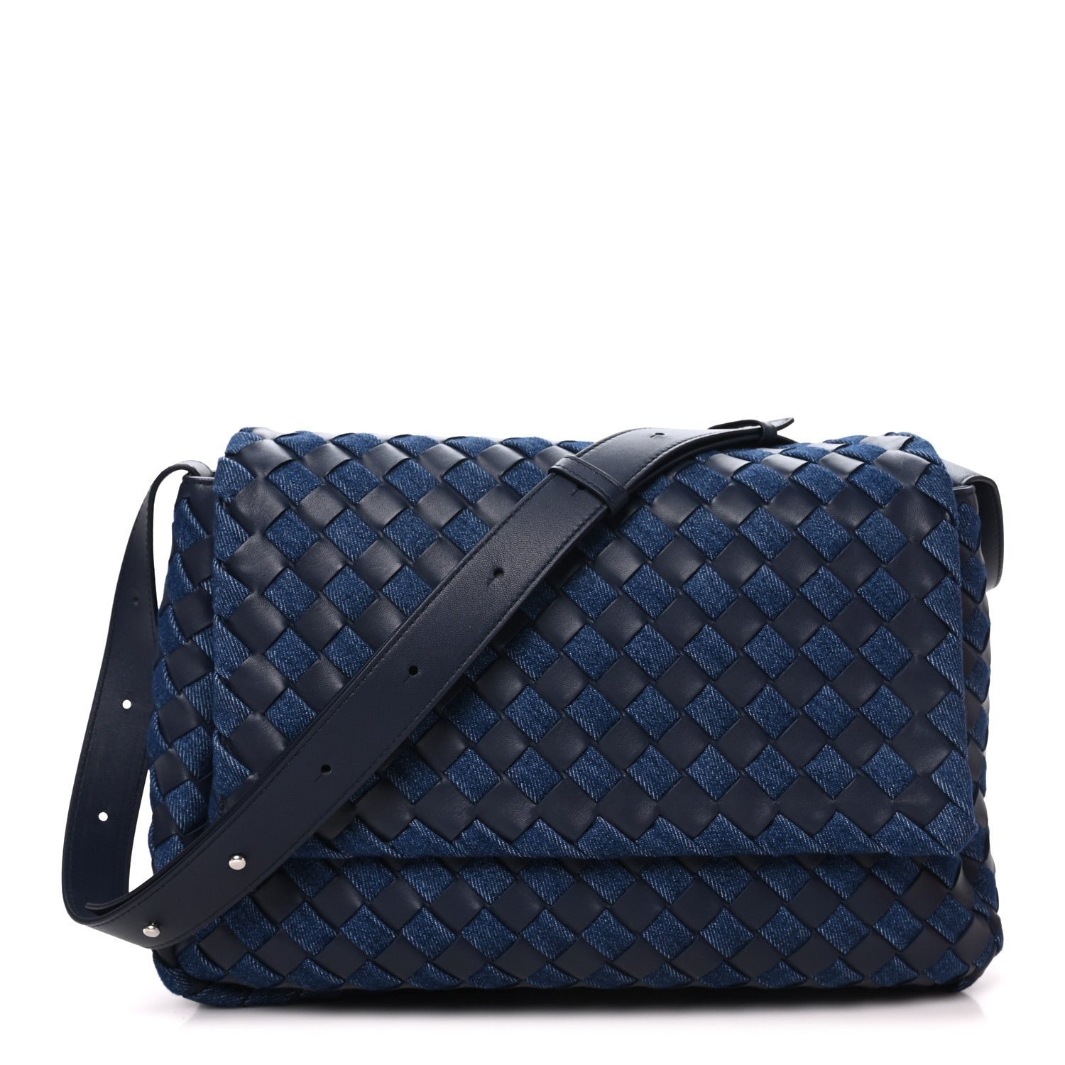 Bottega Veneta Denim Nappa Intrecciato Padded Messenger Abyss Indigo