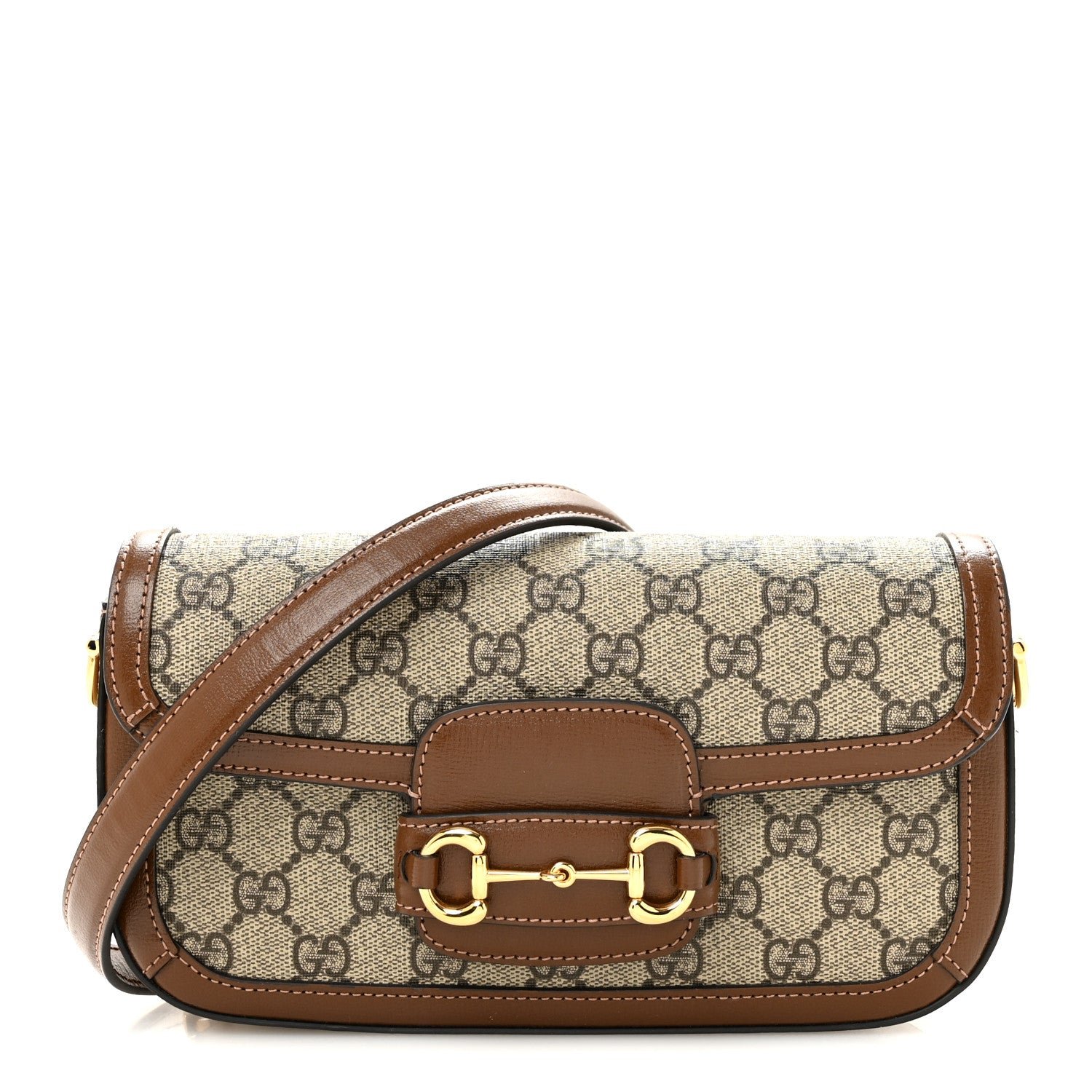 Gucci GG Supreme Monogram Small Horsebit 1955 Chain Shoulder Bag Beige Ebony Brown Sugar