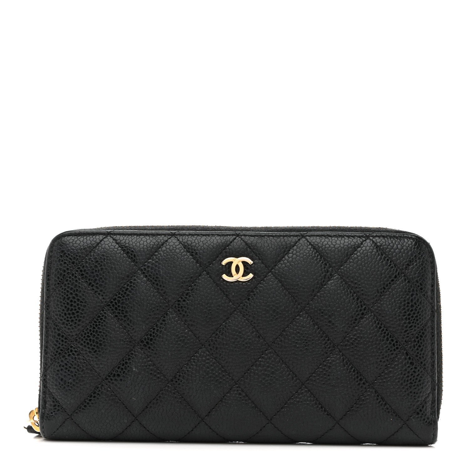 Chanel Caviar Quilted Large Gusset Zip Around Wallet Navy