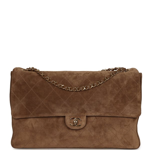 Chanel Chanel Maxi "Souplissimo" Large Flap Bag Brown Suede Gold Hardware