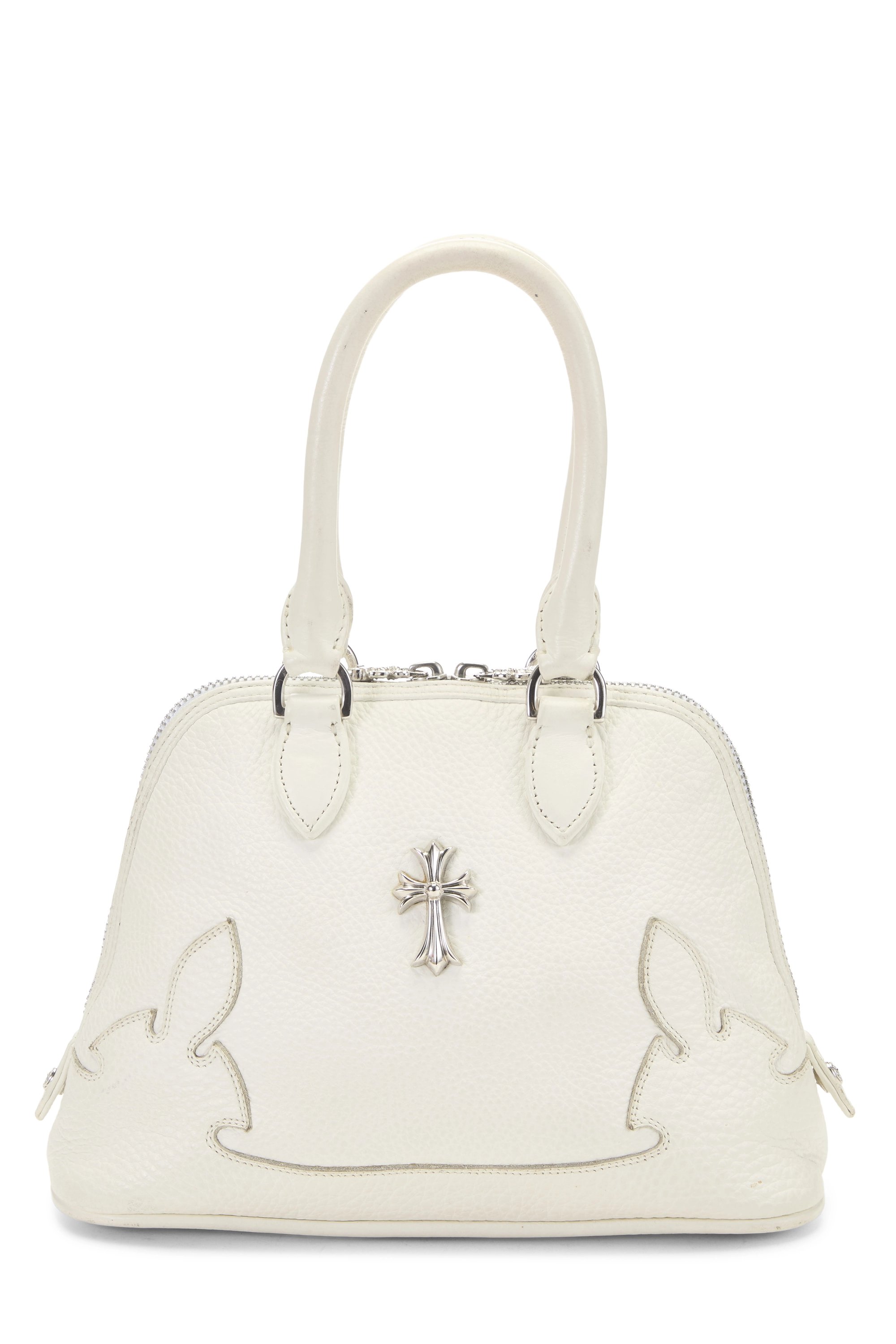 Chrome Hearts White Leather Cross Top Handle Bag