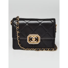 Chanel Chanel Black Quilted Lambskin Leather Strass Crystal Mini Square Flap Bag