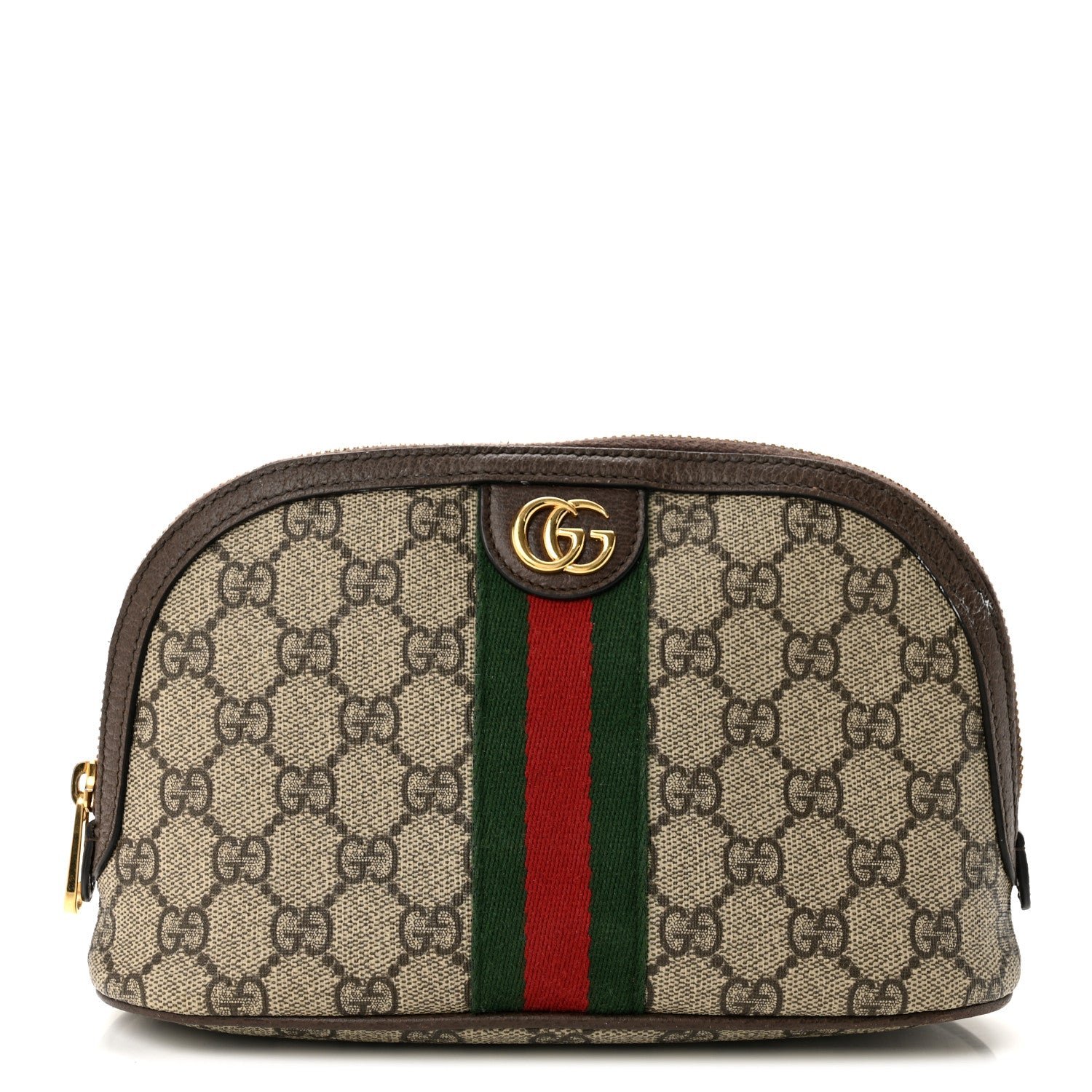 Gucci GG Supreme Monogram Textured Calfskin Web Large Ophidia Cosmetic Case Beige Ebony New Acero