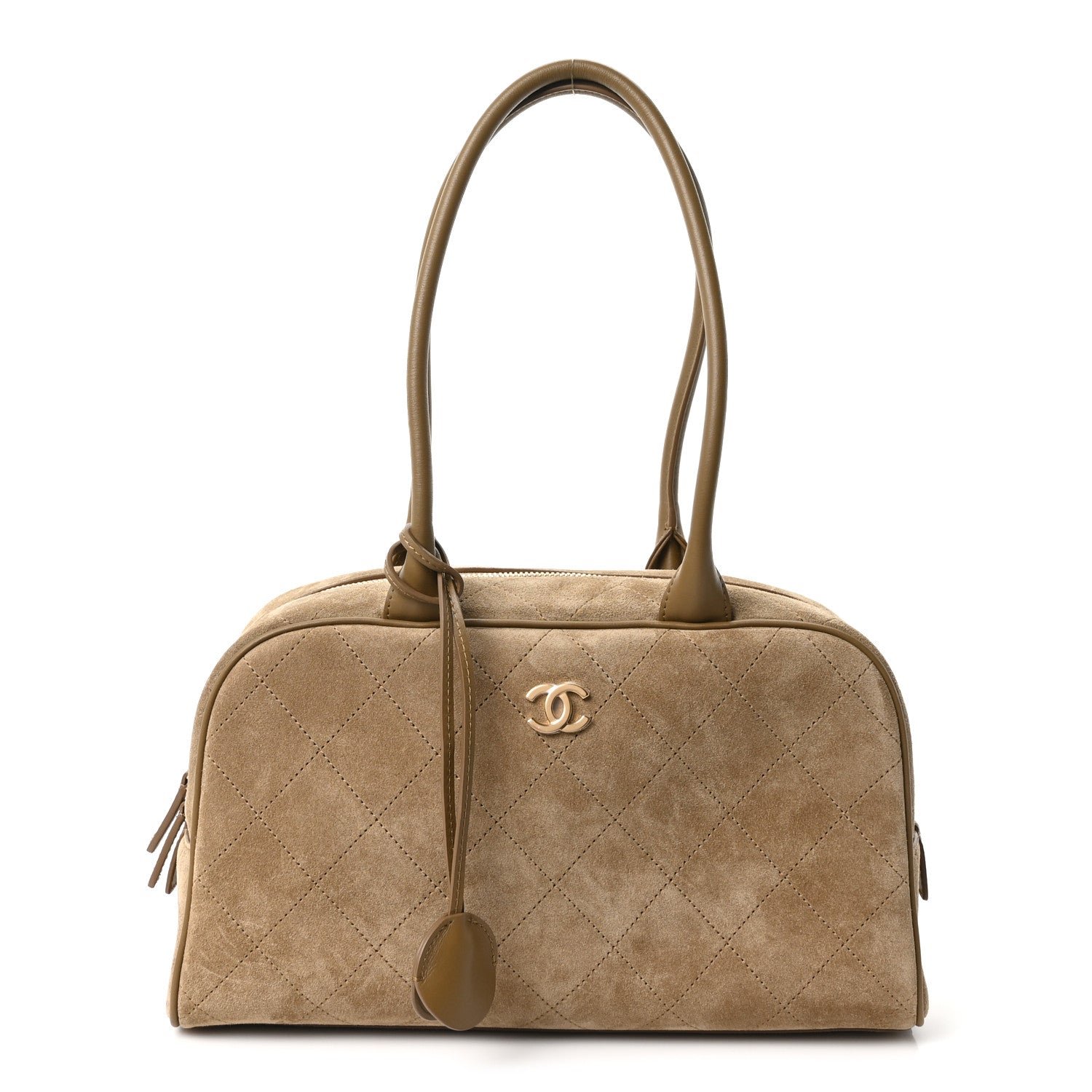 Chanel Suede Calfskin Large Perfect Bowling Bag Dark Beige