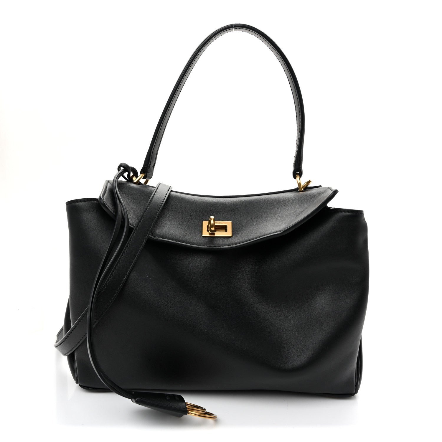 Balenciaga Natural Smooth Calfskin Small Rodeo Top Handle Handbag Black