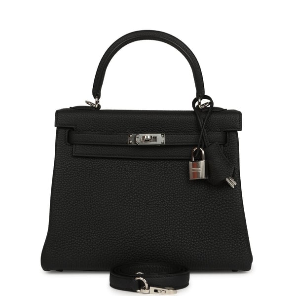 Hermes Kelly Retourne 25 Black Togo Palladium Hardware