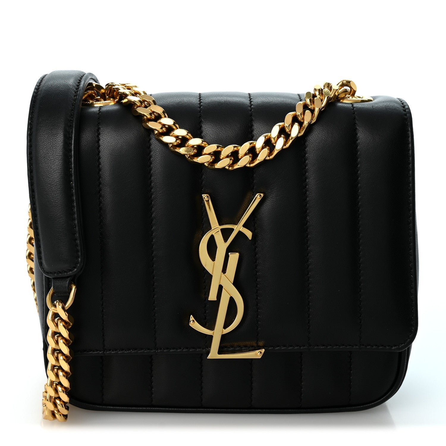 Saint Laurent Lambskin Matelasse Monogram Small Vicky Chain Bag Black
