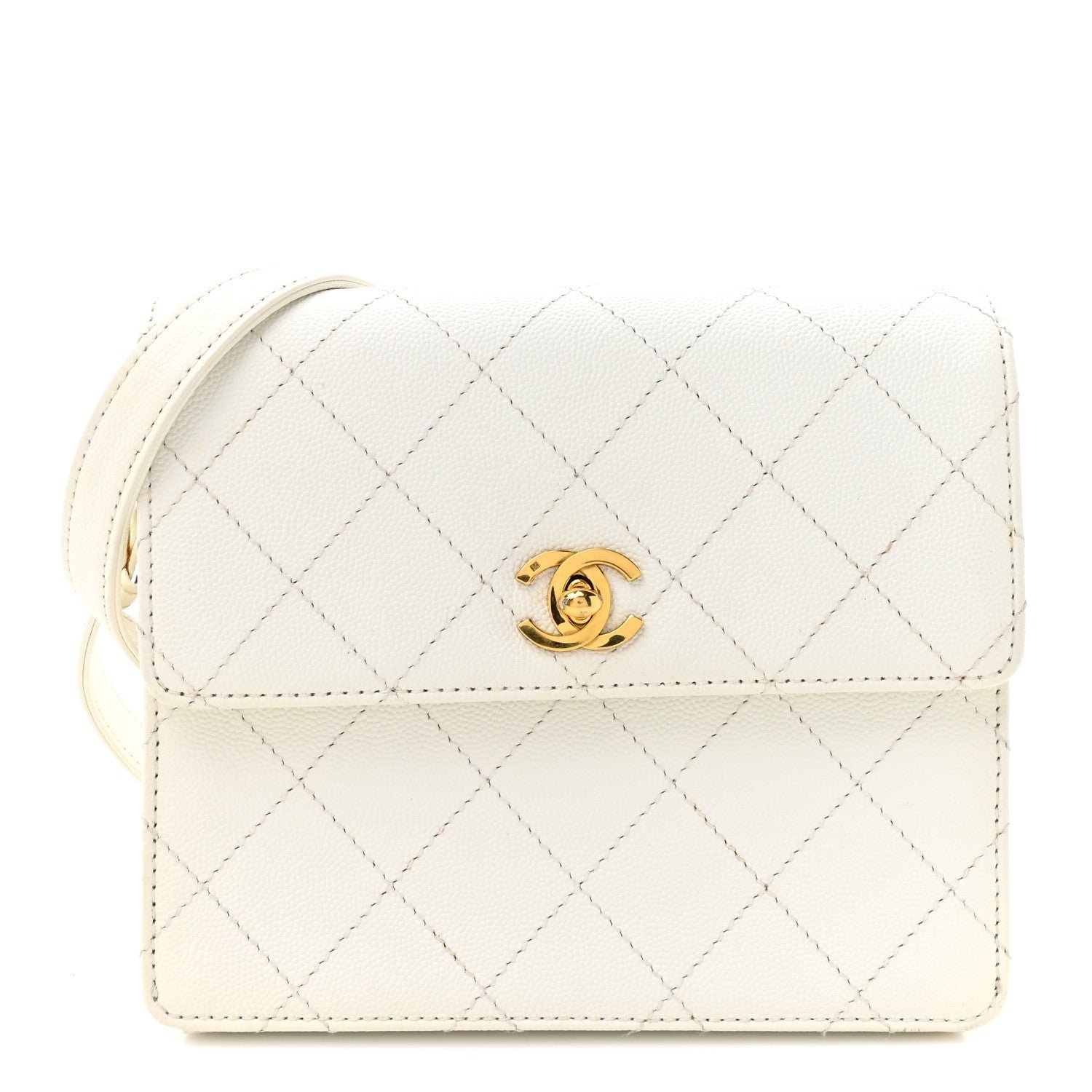 Chanel Caviar Diamond Stitched Square Flap Shoulder Bag White