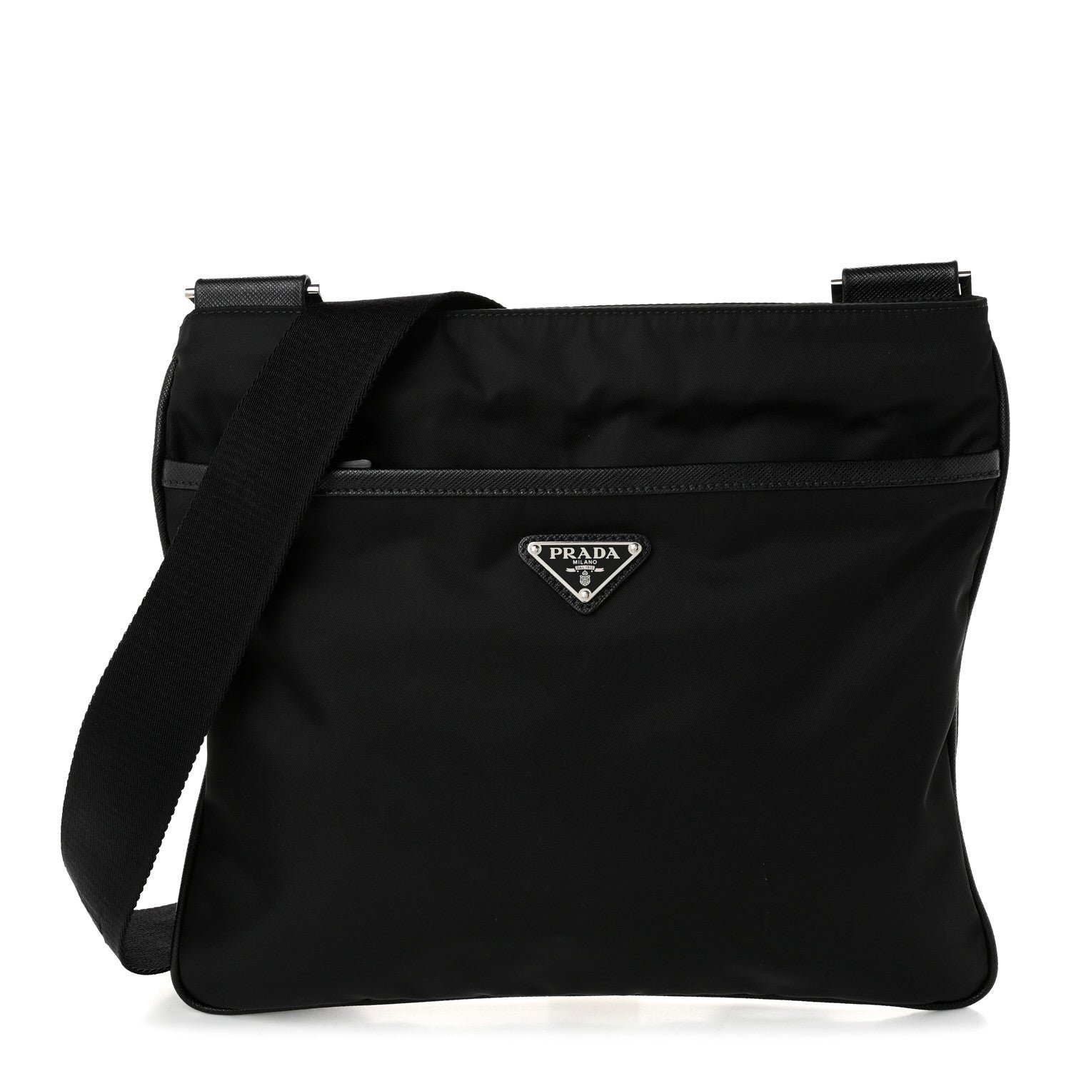 Prada Nylon Vela Flat Messenger Bag Black