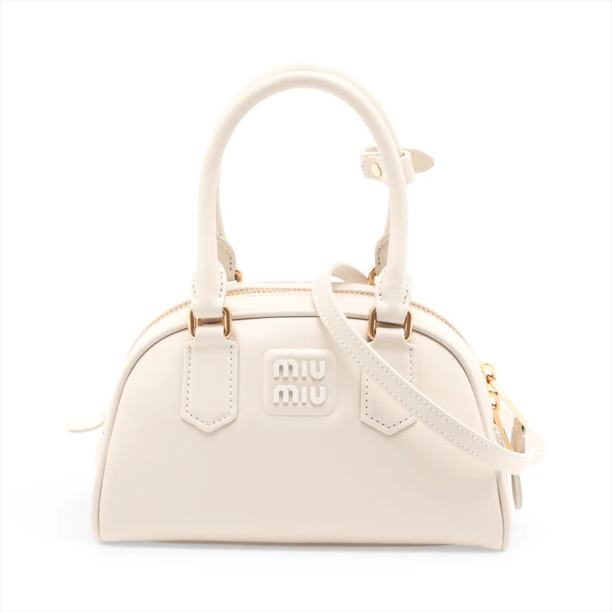 Miu Miu 5BB191 Leather 2 Way Handbag White