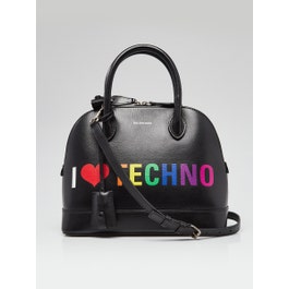 Balenciaga Balenciaga Black Smooth Leather "I LOVE TECHNO" Small Ville Satchel Bag