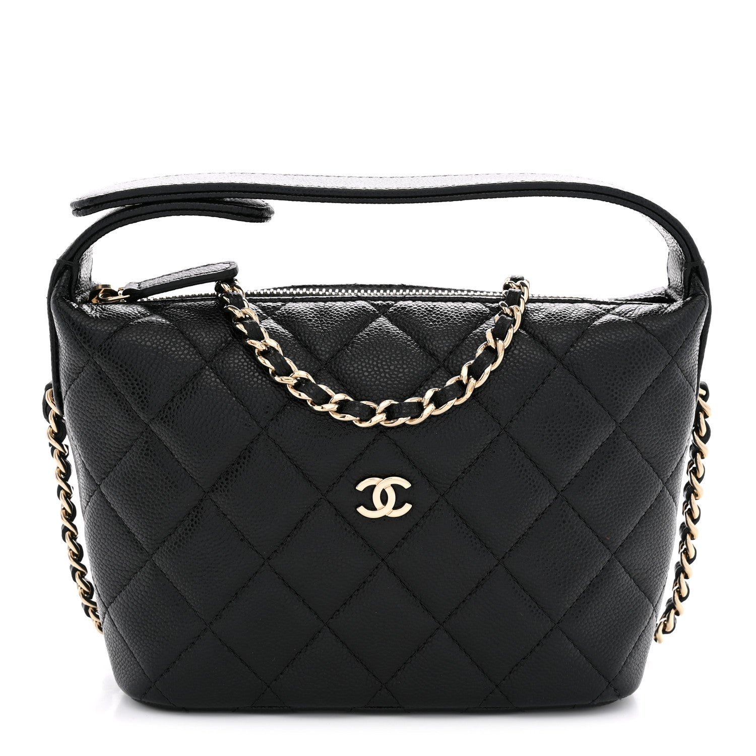Chanel Caviar Quilted Hobo Clutch With Chain  Black