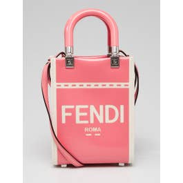 Fendi Fendi Beige/Pink Patent Leather and Canvas Sunshine Mini Crossbody Tote Bag - 8BS051