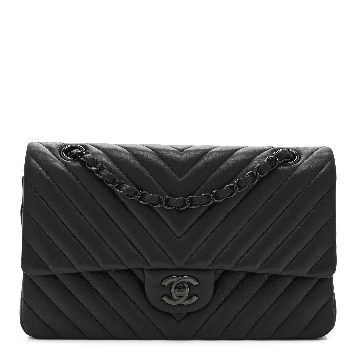 Chanel Lambskin Chevron Quilted Medium Double Flap So Black