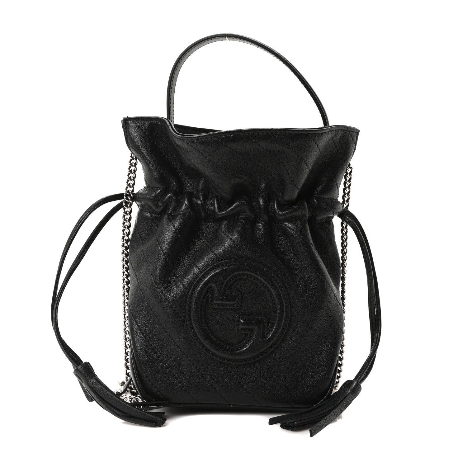 Gucci Sakai Be Green Calfskin Diagonal Stitched Mini Blondie Bucket Bag Black