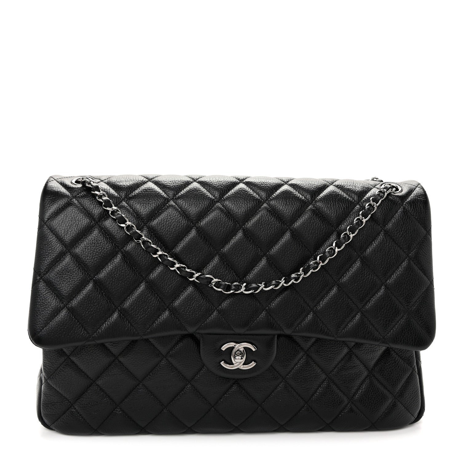 Chanel Grained Calfskin Quilted XXL Travel Flap Bag Black