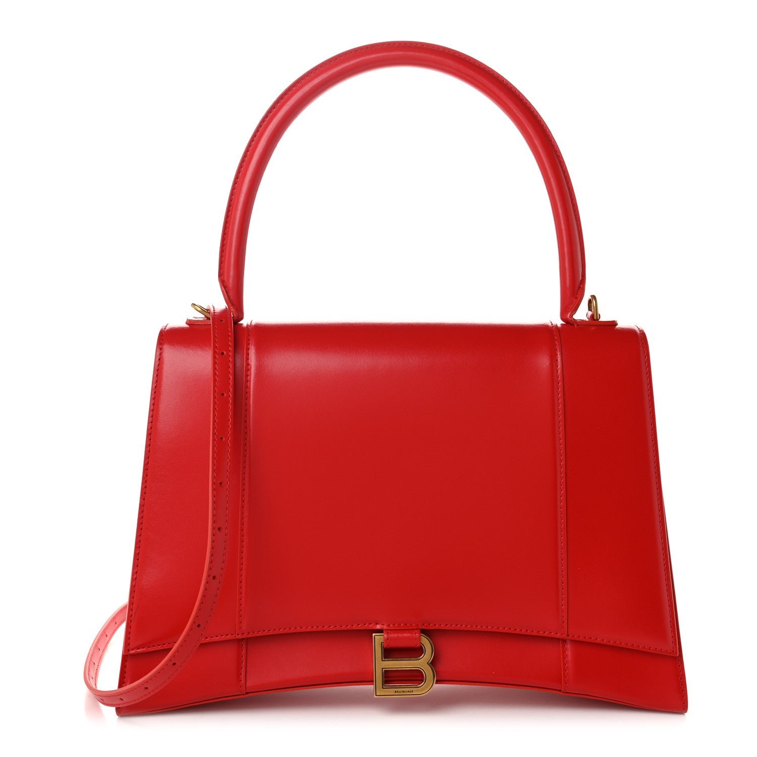 Balenciaga Shiny Box Calfskin Medium Hourglass Top Handle Bag Bright Red