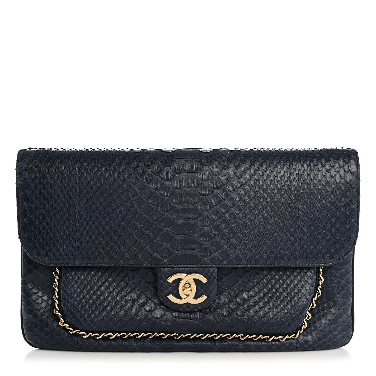 Chanel Snakeskin CC Unchained Clutch Navy