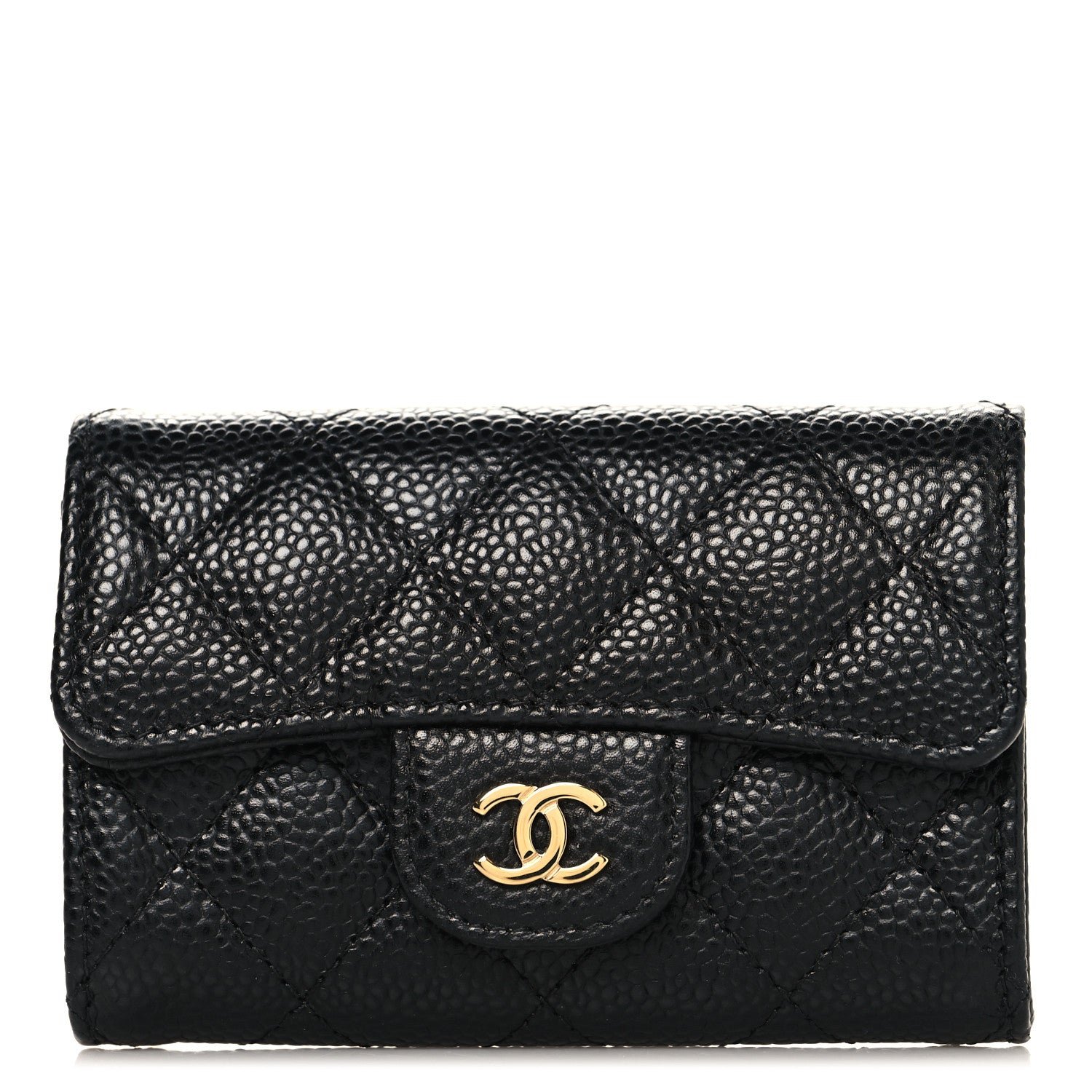 Chanel Caviar Quilted Flap Card Holder Wallet Black
