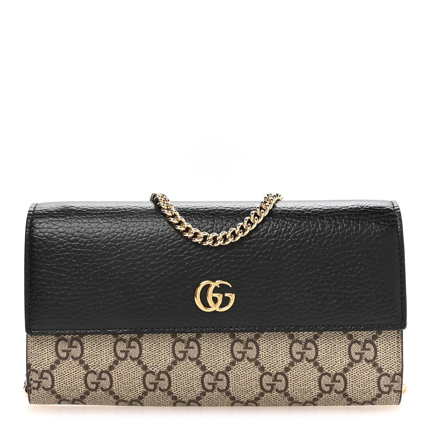 Gucci Dollar Calfskin GG Supreme Monogram Petite GG Marmont Wallet Chain Bag Black Beige Ebony