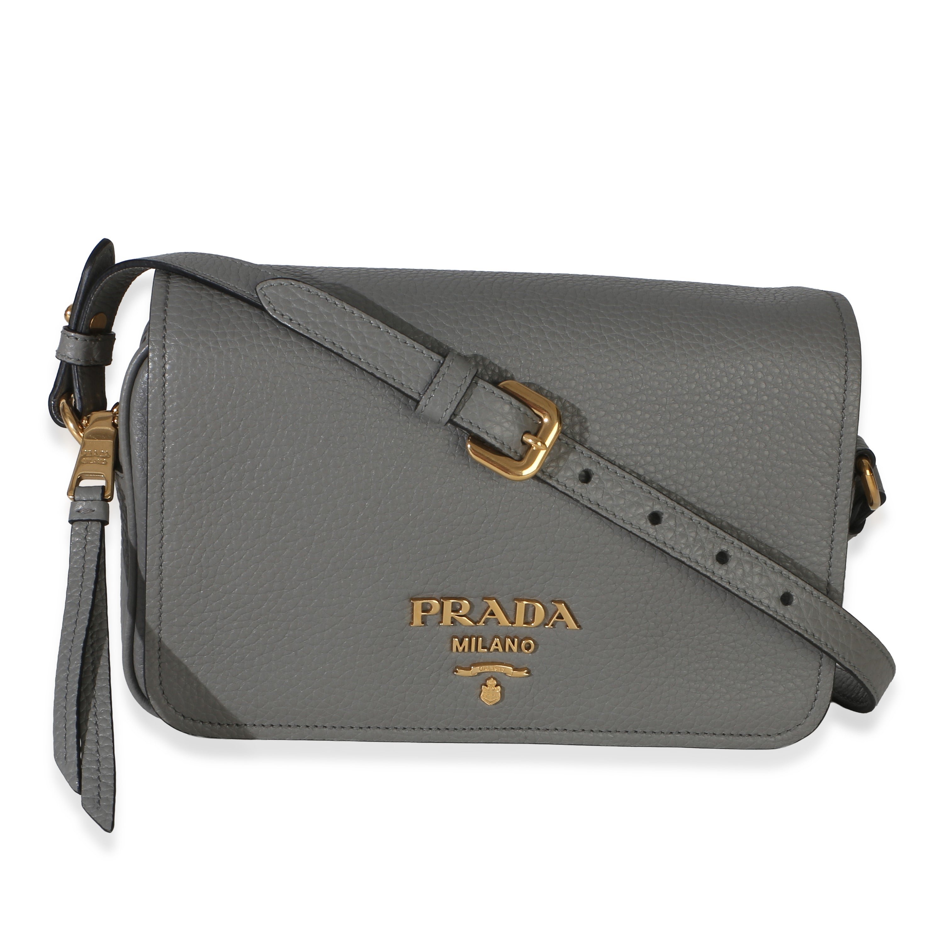 Prada Grey Vitello Phenix Crossbody Flap Bag