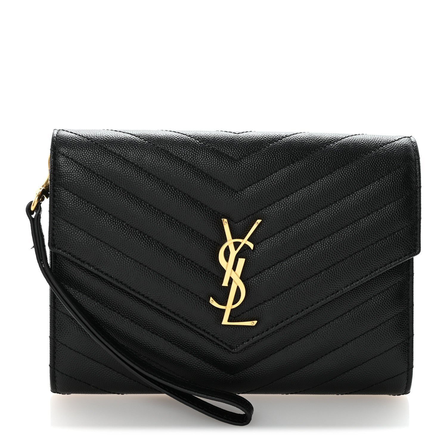 Saint Laurent Grain De Poudre Matelasse Chevron Monogram Envelope Clutch Black