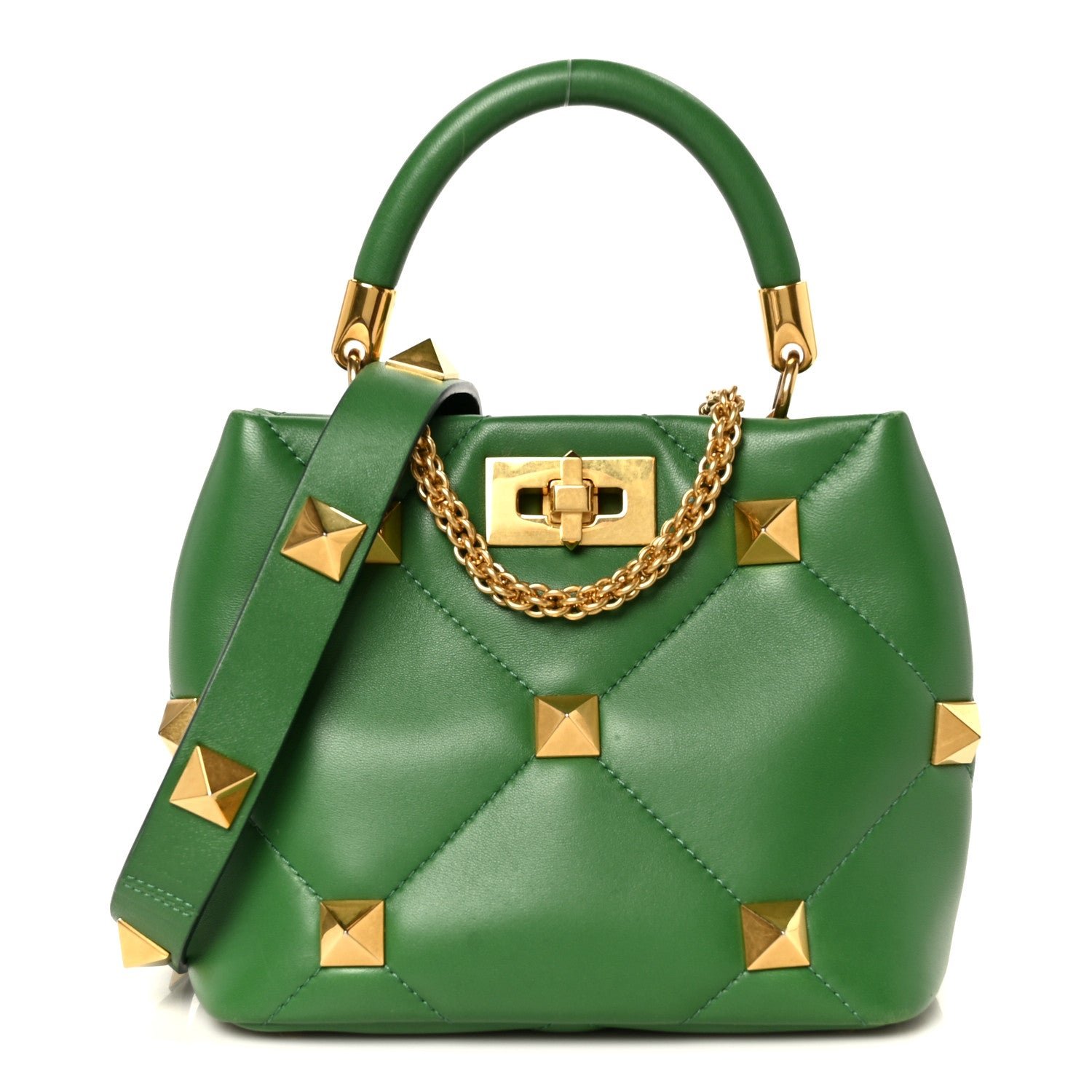 Valentino Garavani Nappa Small Roman Stud The Handle Bag Gea Green