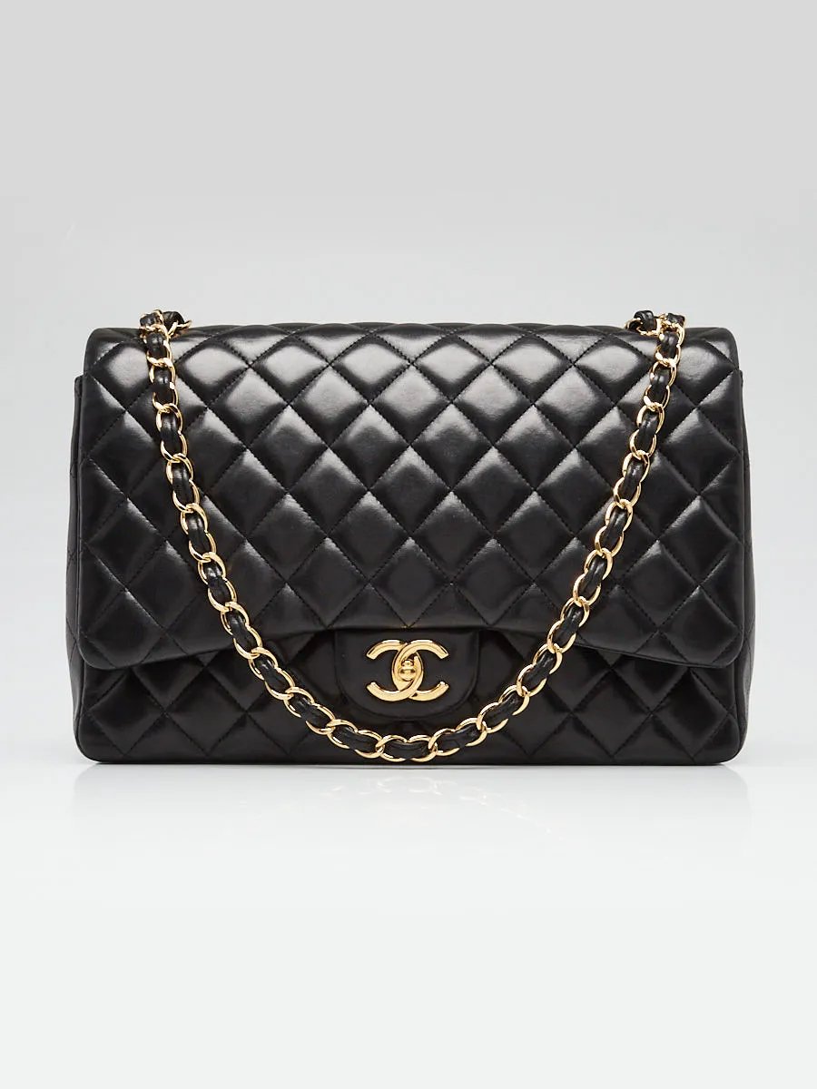 Chanel Black Quilted Lambskin Leather Classic Maxi Double Flap Bag