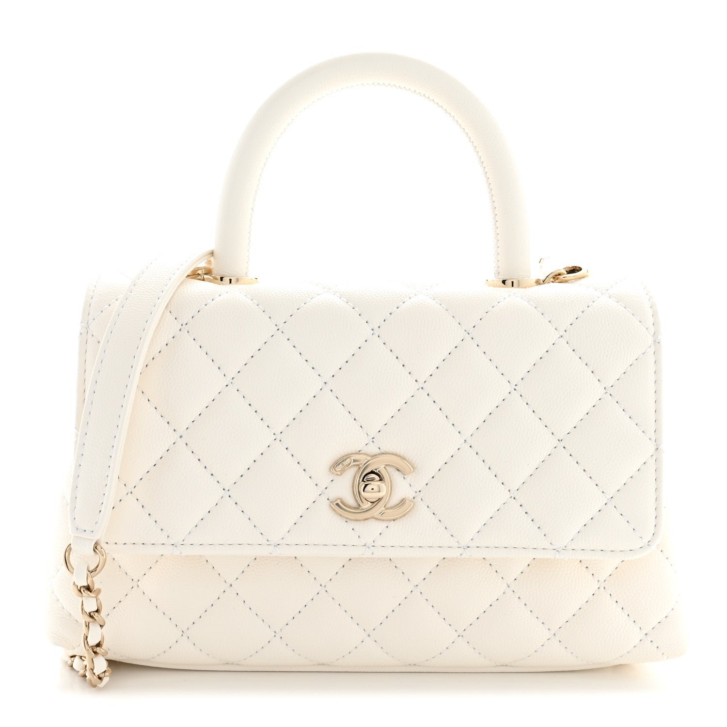 Chanel Caviar Quilted Mini Coco Handle Flap White