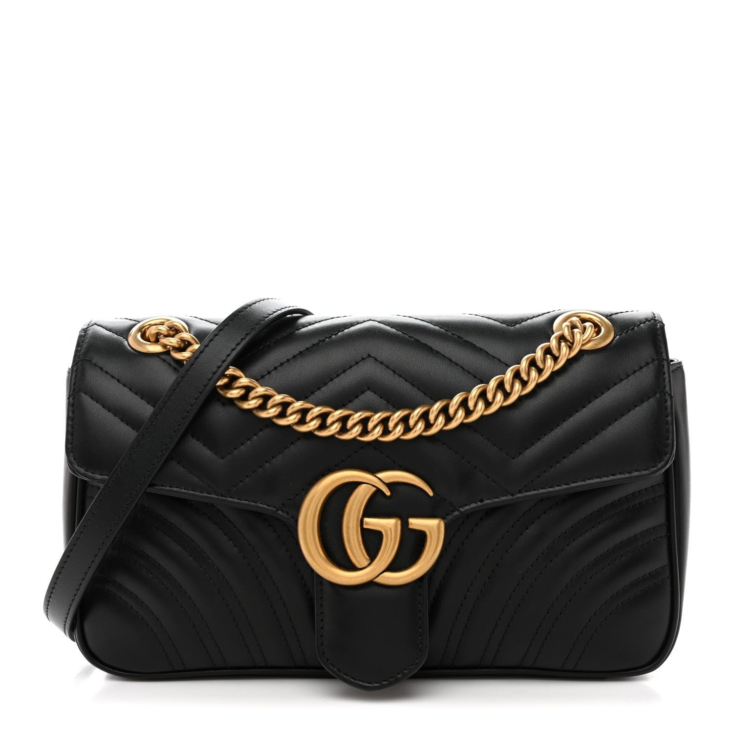 Gucci Calfskin Matelasse Small GG Marmont Shoulder Bag Black