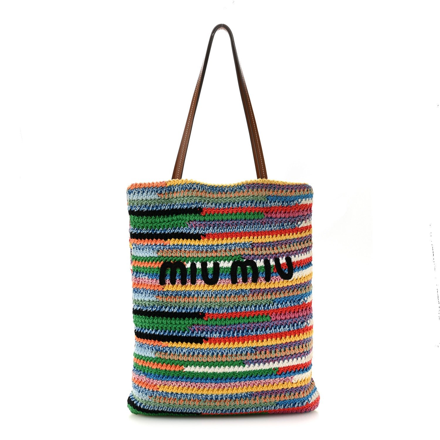Miu Miu Cotton Crochet Stripe Vertical Tote Bag Multicolor