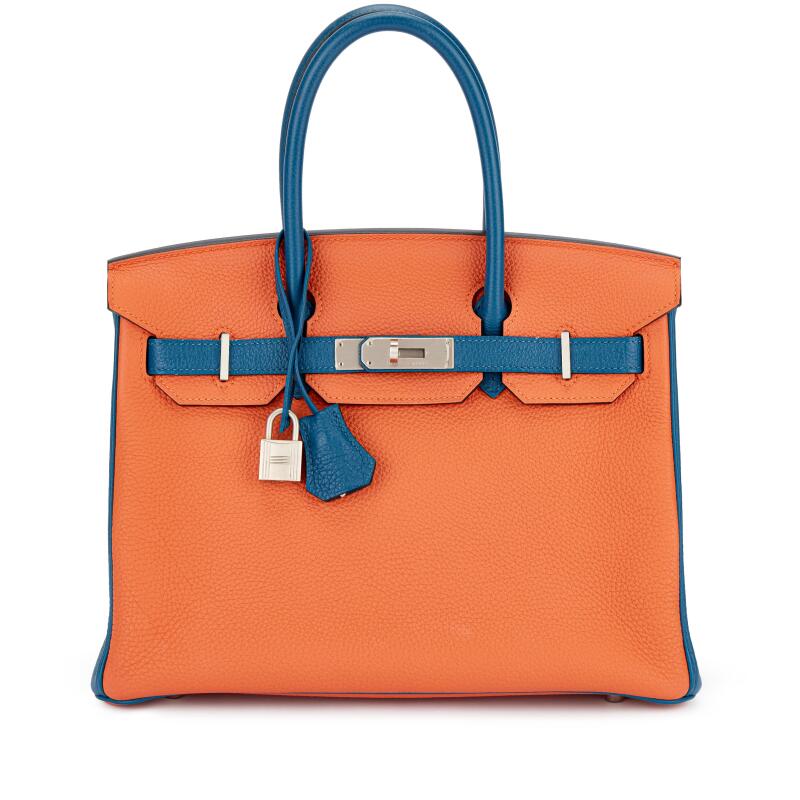 Hermes Orange and Bleu de Prusse Togo HSS Birkin 30 Brushed Palladium Hardware, 2013