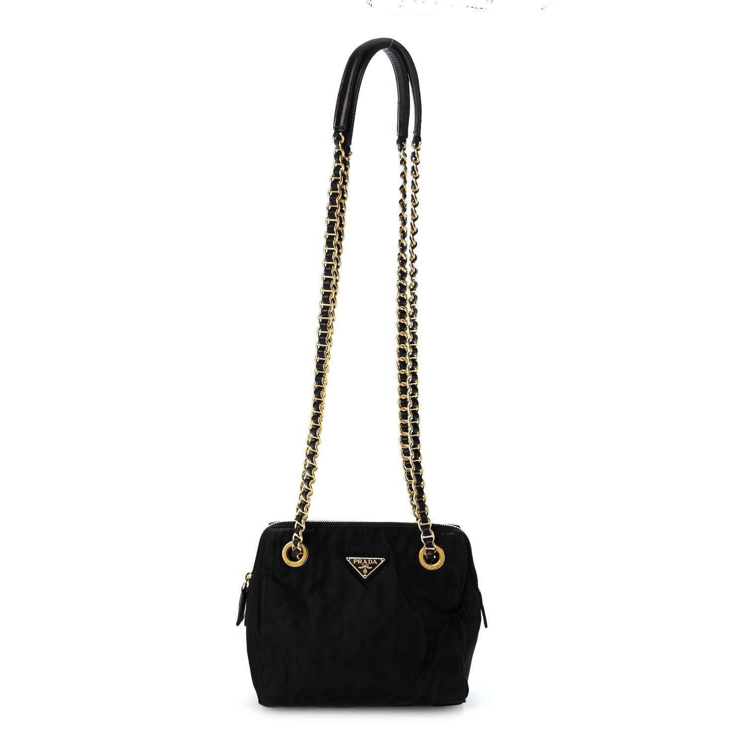 Prada Tessuto Nylon Acciaio Chain Shoulder Bag Black