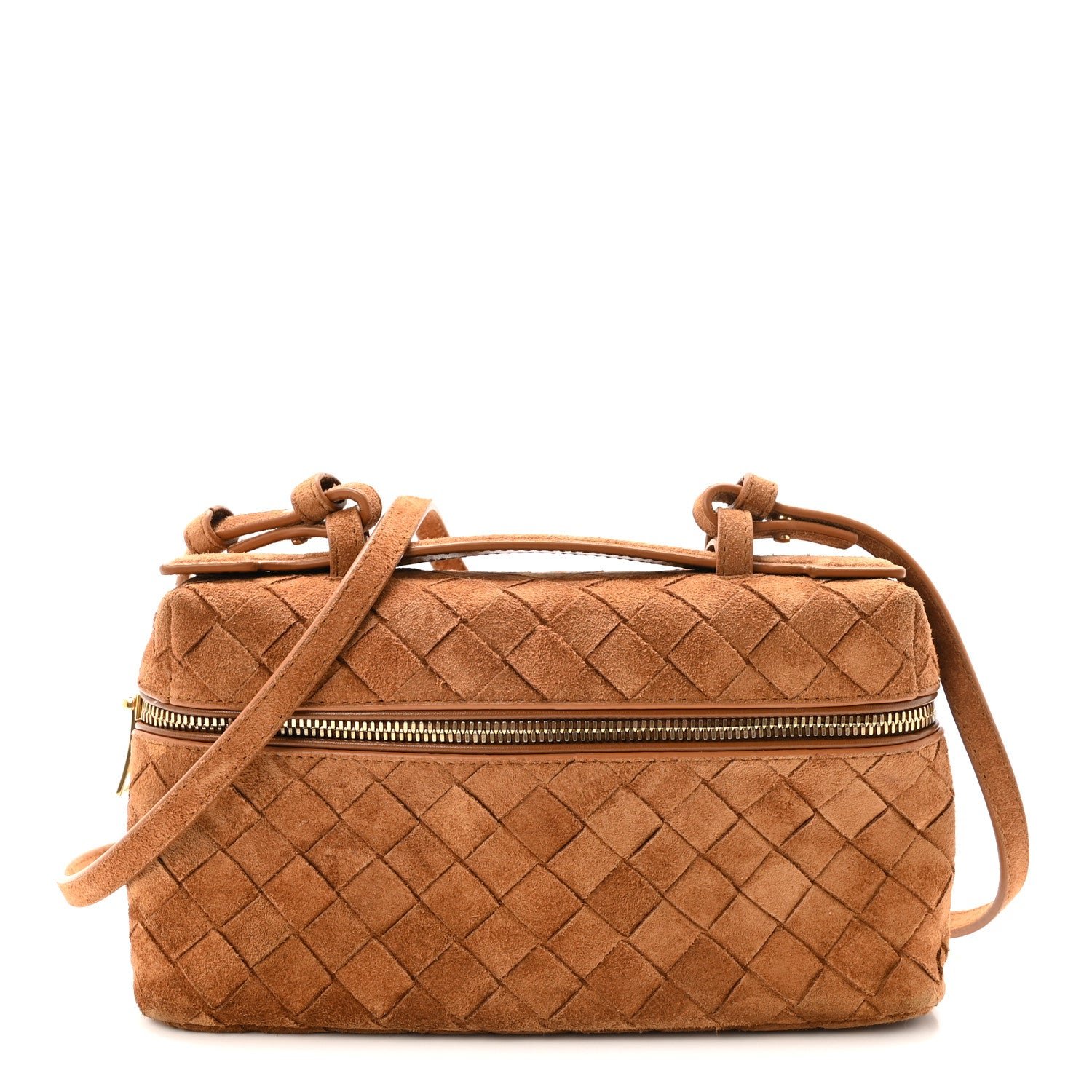 Bottega Veneta Suede Intrecciato Bang Bang Vanity Case Amber