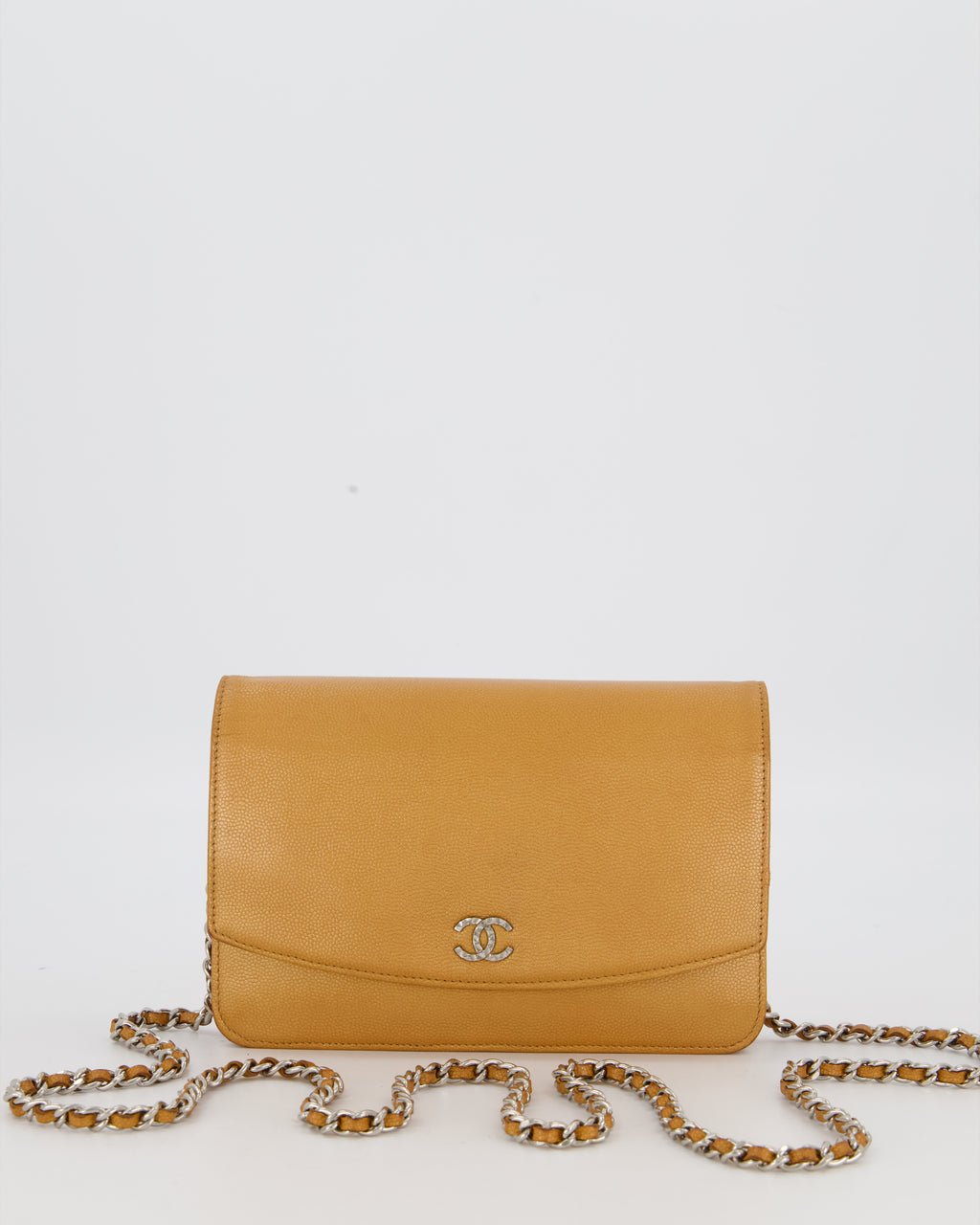 Chanel Gold Wallet on Chain Bag in Sevruga Caviar Leather with Silver Hardware