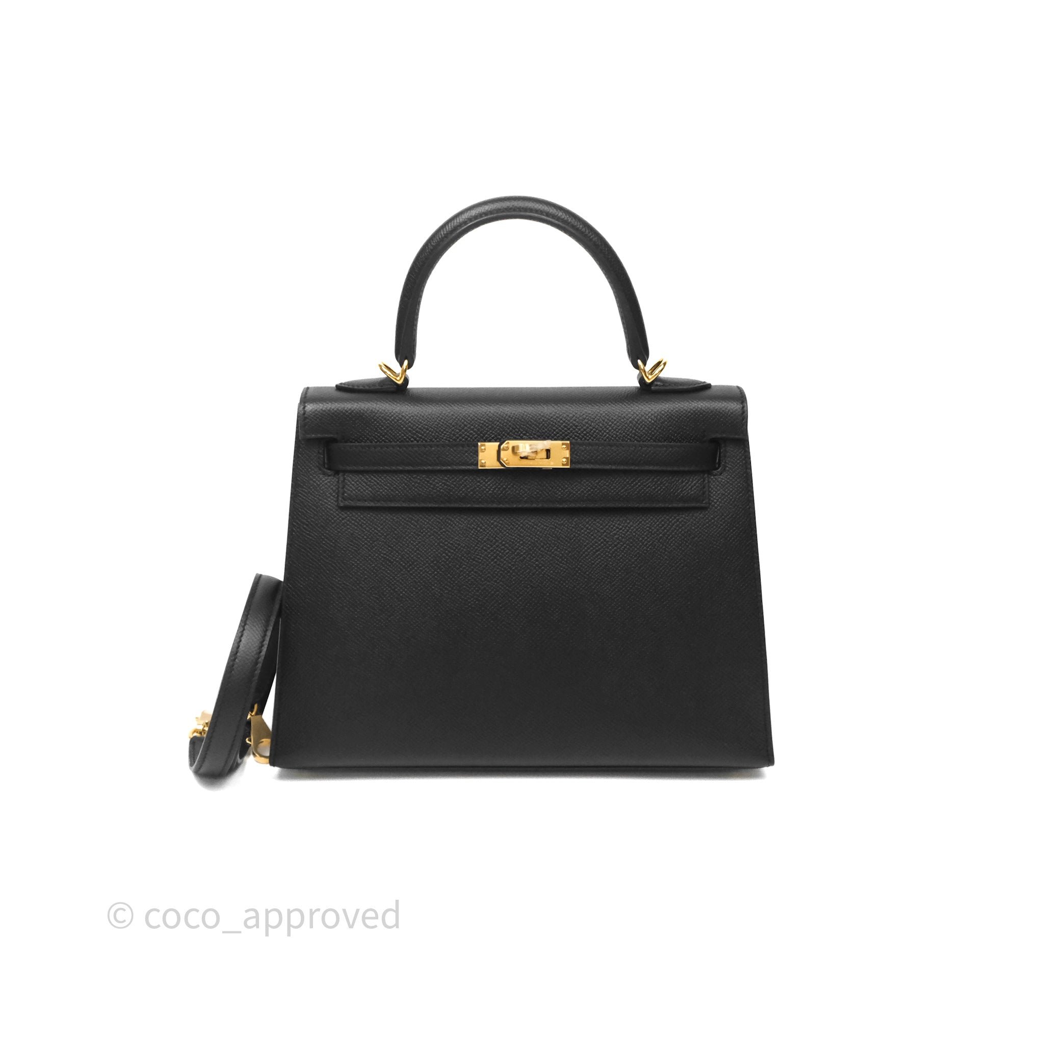 Hermès Kelly 25 Noir 89 Epsom Goldware