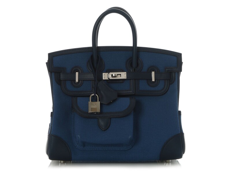 Hermes Bleu Egee Goeland Toile and Swift Cargo Birkin 25 Palladium Hardware, 2022