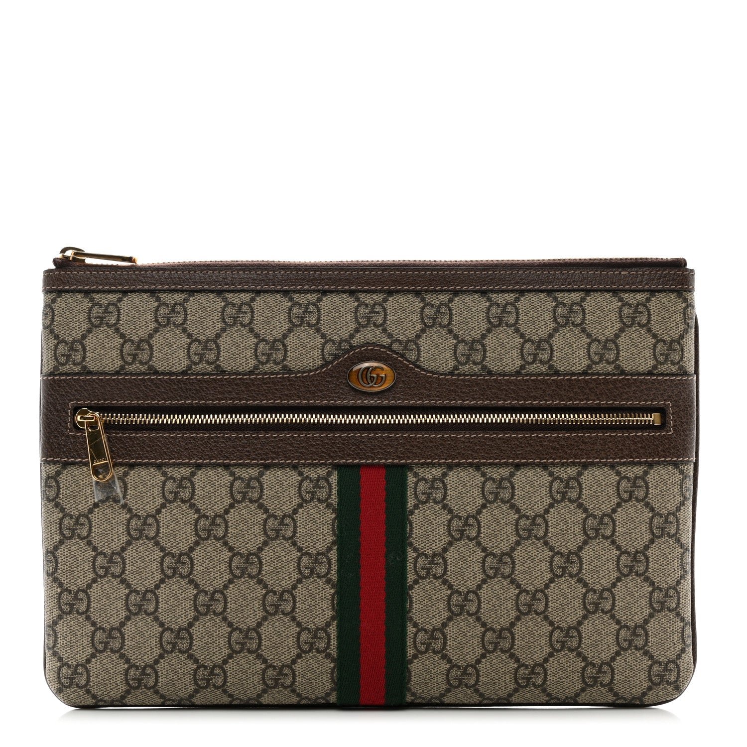 Gucci GG Supreme Monogram Large Ophidia Pouch Clutch Brown